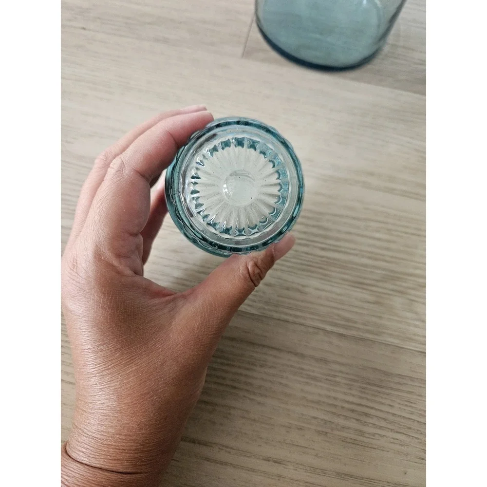 Vintage Takahashi Glass Apothecary Jar Teal Blue Green MCM Canister With Lid 8